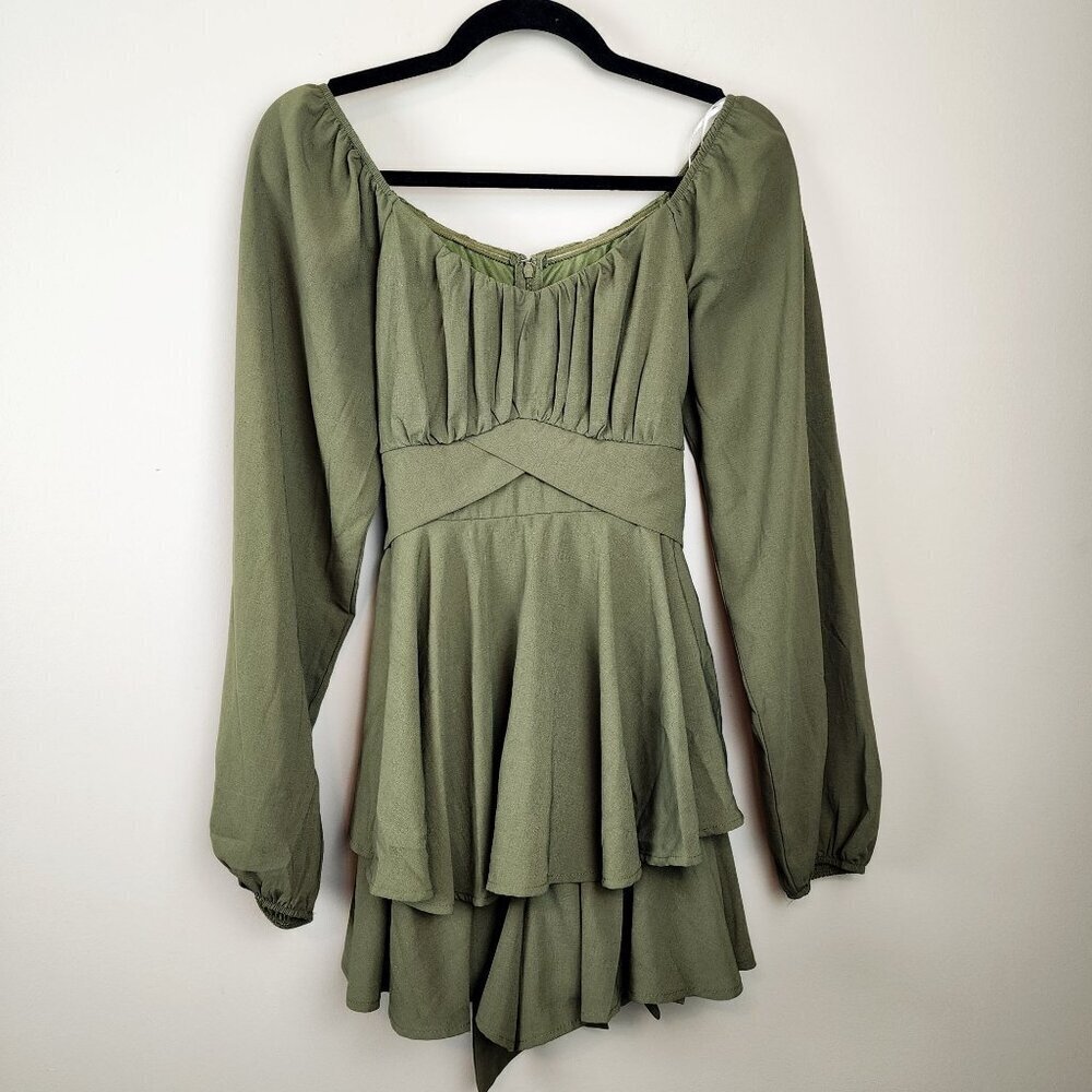 Altar'd State Sage Green Long Sleeve Romper